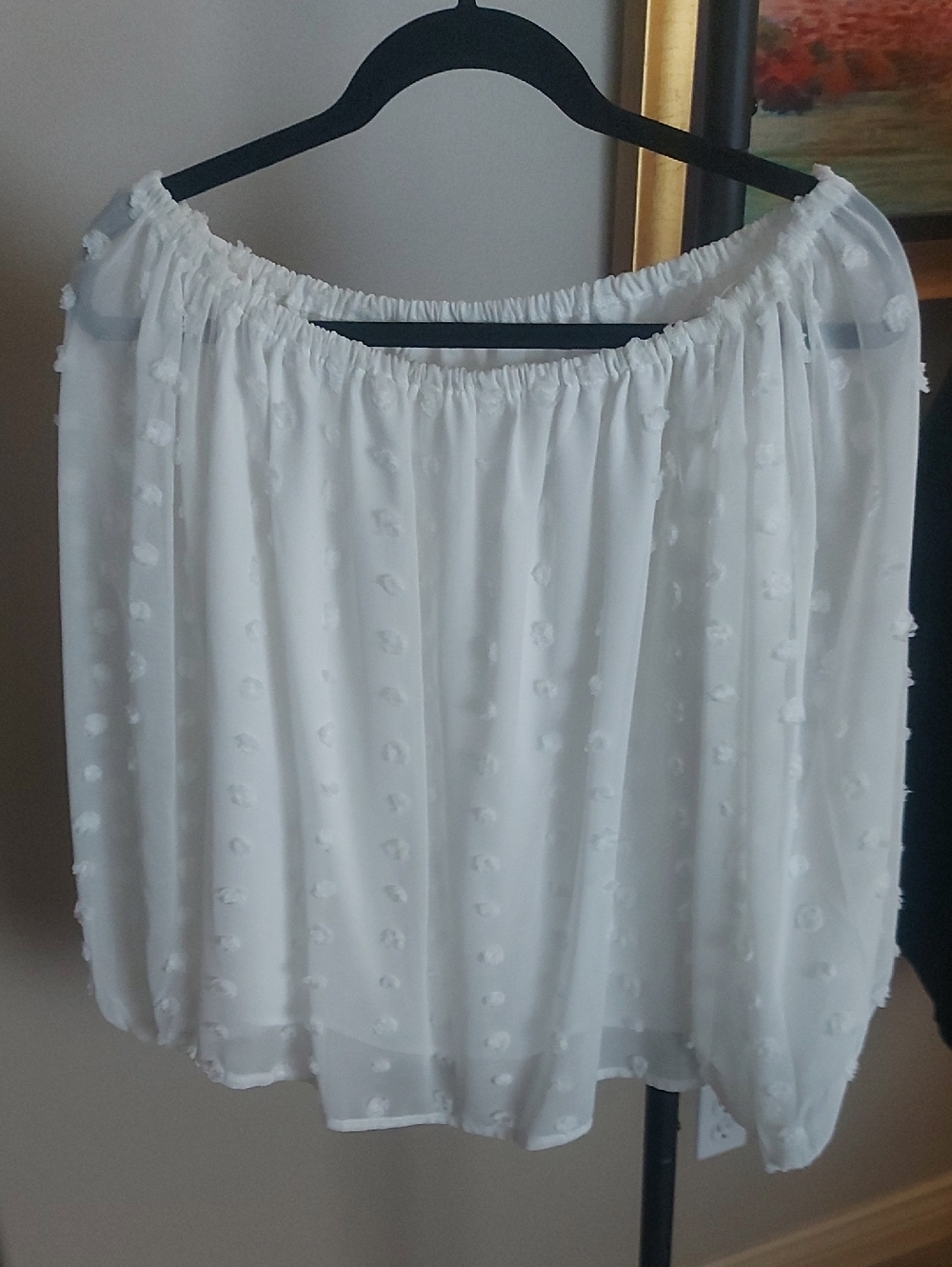 White Off-Shoulder Textured Swiss Dot Shirt